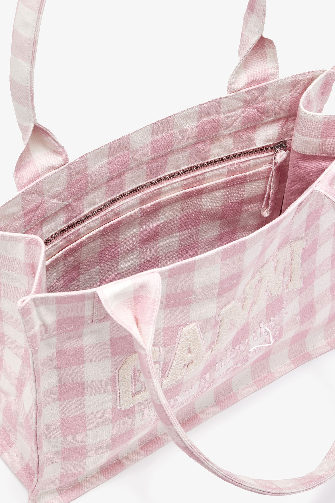 Großer Tote mit Vichy-Karos, Recycled Cotton, in colour Bleached Mauve - 3 - GANNI