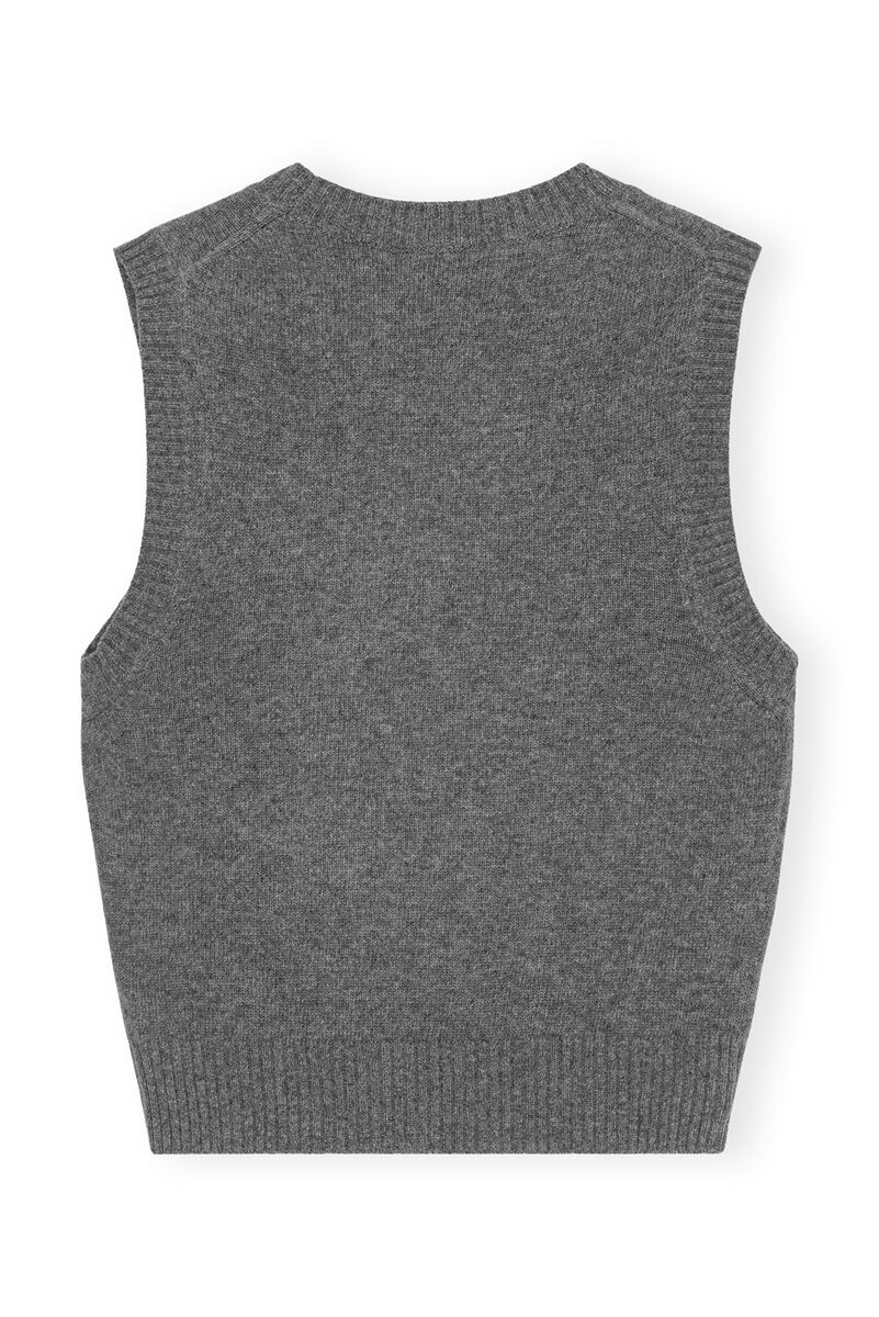 Grey Graphic Wool Vest, Recycled Polyamide, in colour Frost Gray - 2 - GANNI