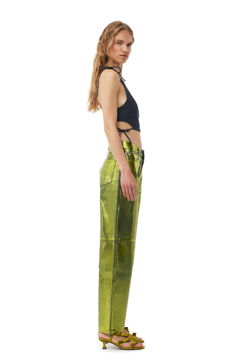 Green Foil Stary Jeans, Cotton, in colour Basil - 3 - GANNI