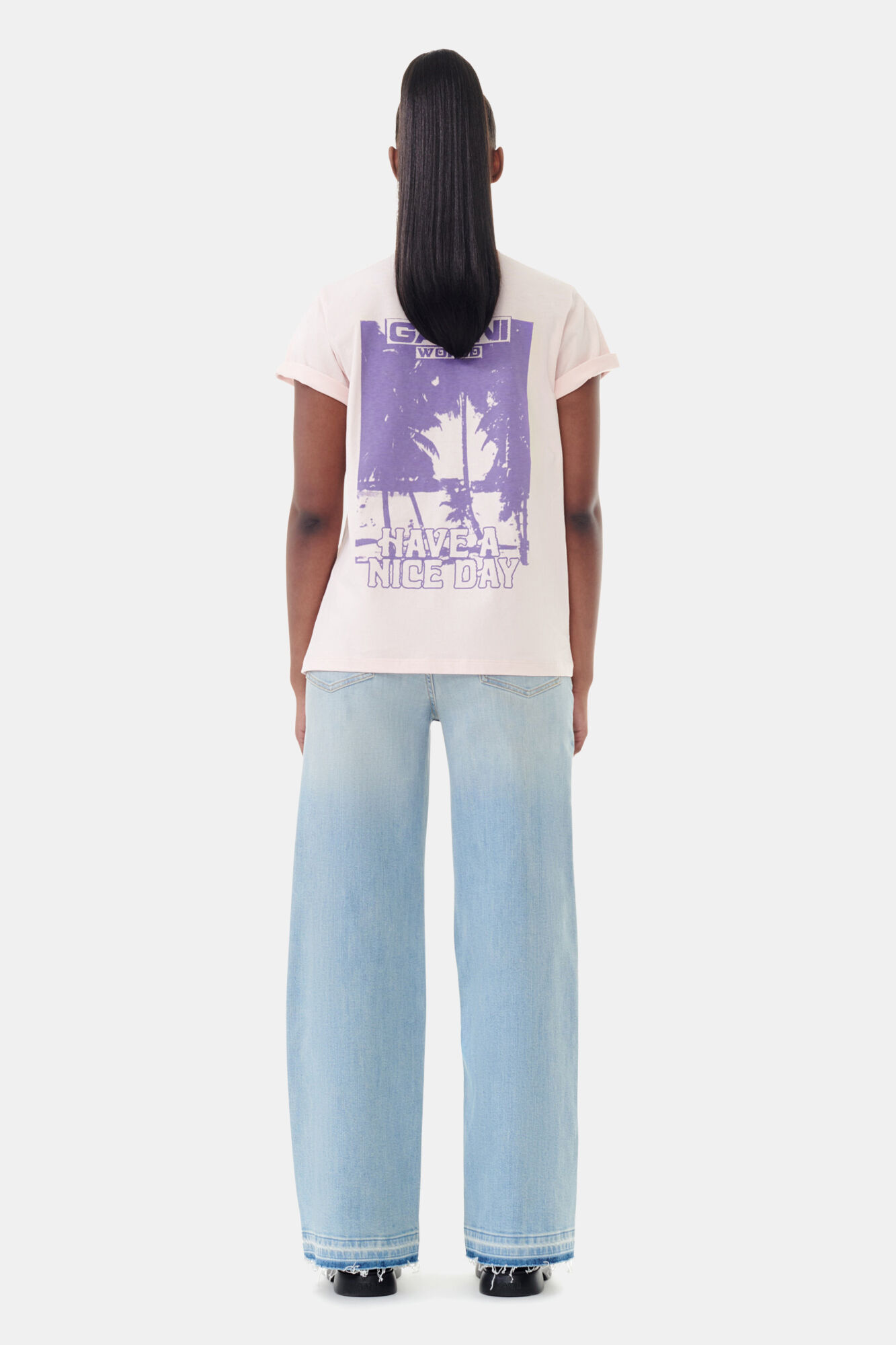 Basic Jersey Palm Trees Relaxed T-shirt, Cotton, in colour Lotus - 4 - GANNI