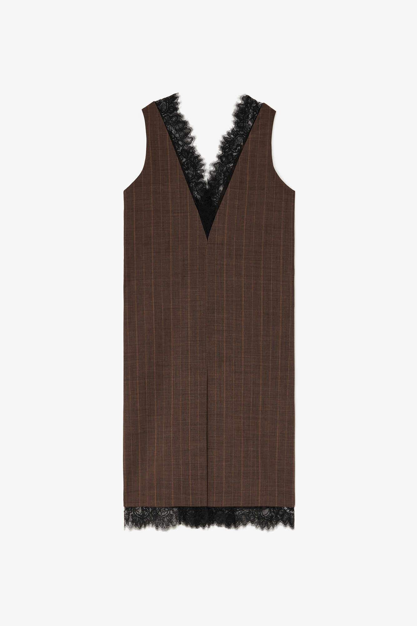 Dress in Brown Pinstripe Wool, Wool, in colour Rain Drum - 1 - GANNI