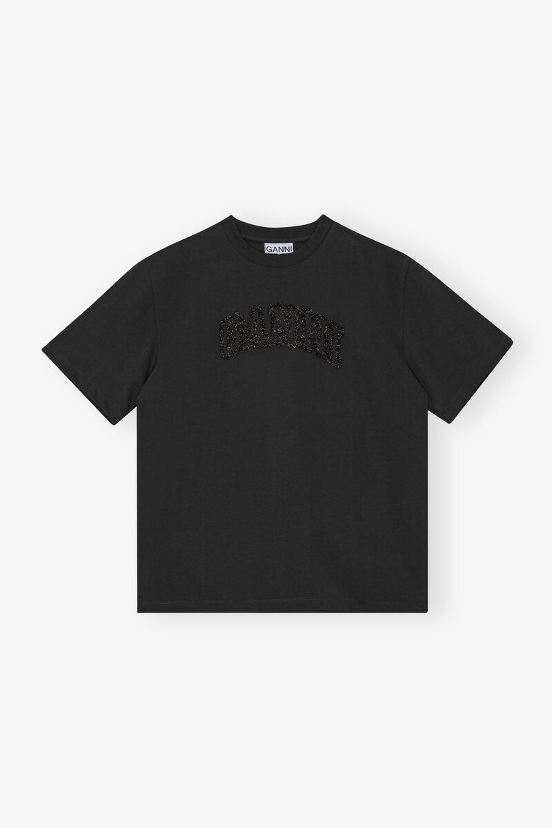 Black Heavy Cotton Drop Shoulder T-shirt, Cotton, in colour Phantom - 1 - GANNI