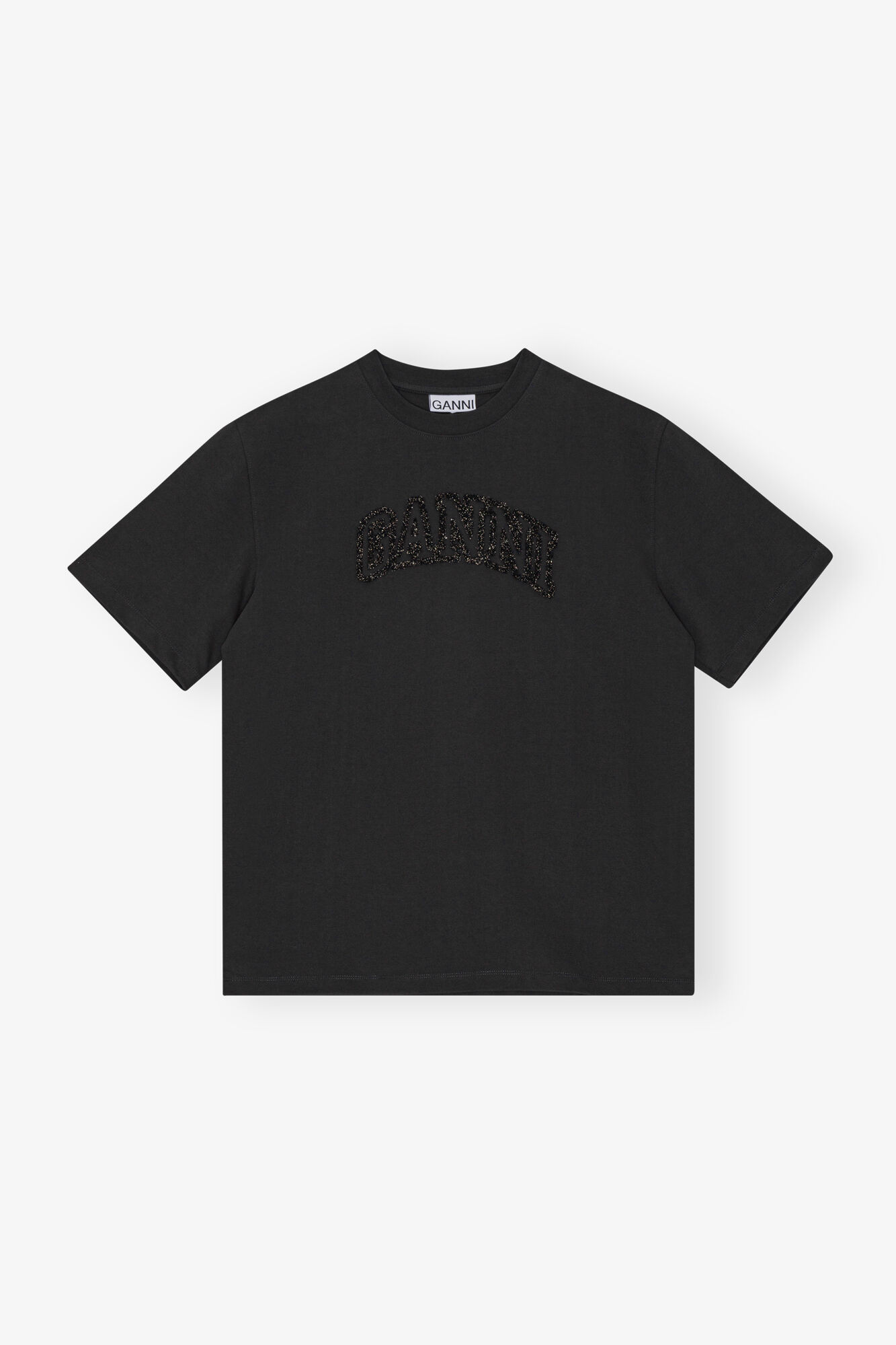 Black Heavy Cotton Drop Shoulder T-shirt, Cotton, in colour Phantom - 1 - GANNI