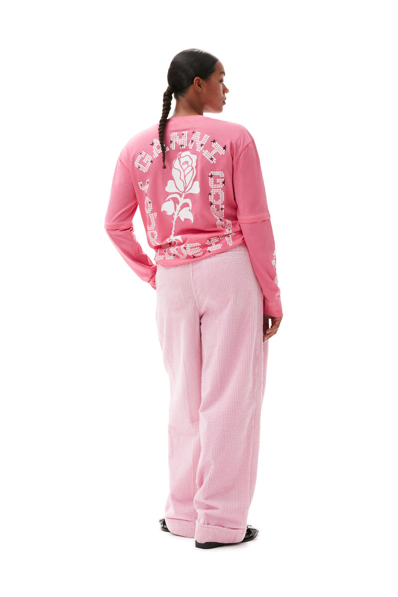 Langarm-T-Shirt, Cotton, in colour Shocking Pink - 2 - GANNI