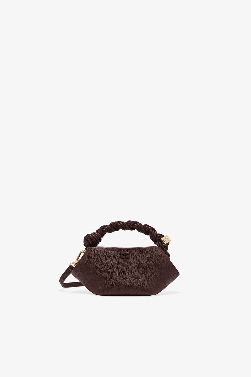 Brown Grained Mini Bou Bag, Recycled Polyester, in colour Chicory Coffee - 1 - GANNI