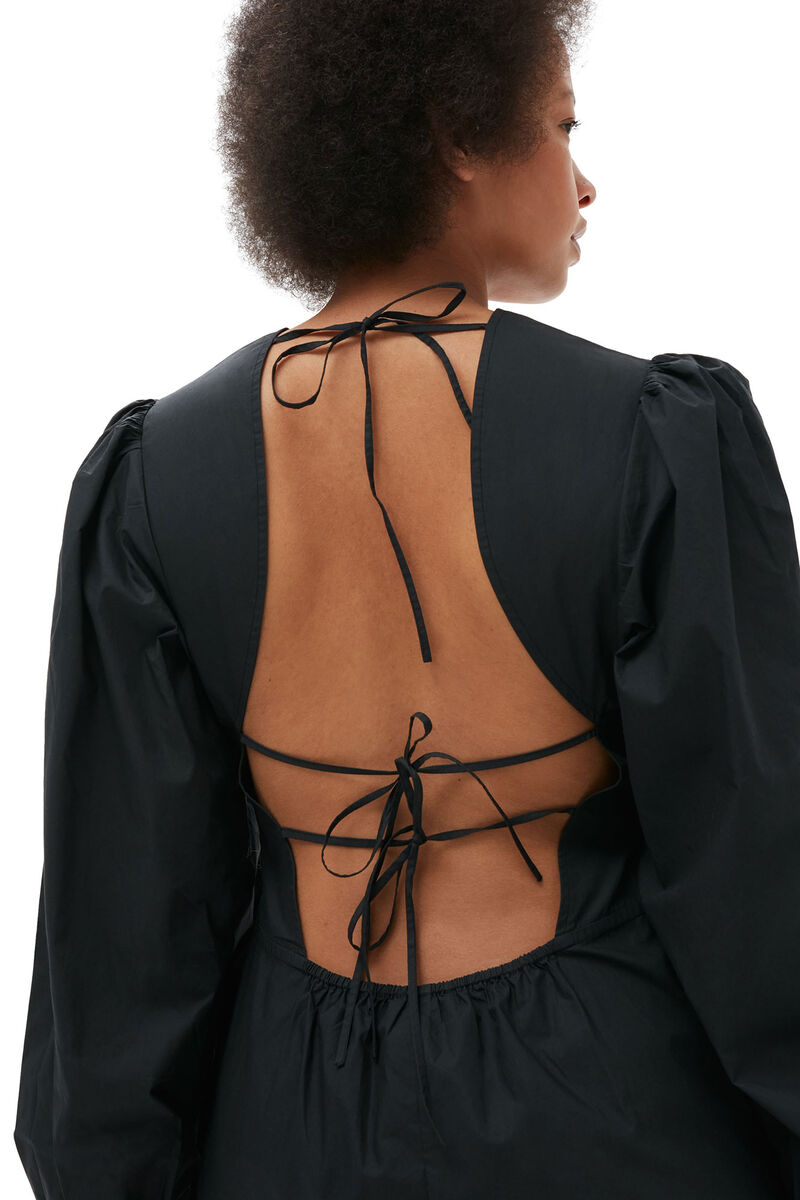 Cotton Poplin Open Back Mini Dress, Cotton, in colour Black - 8 - GANNI