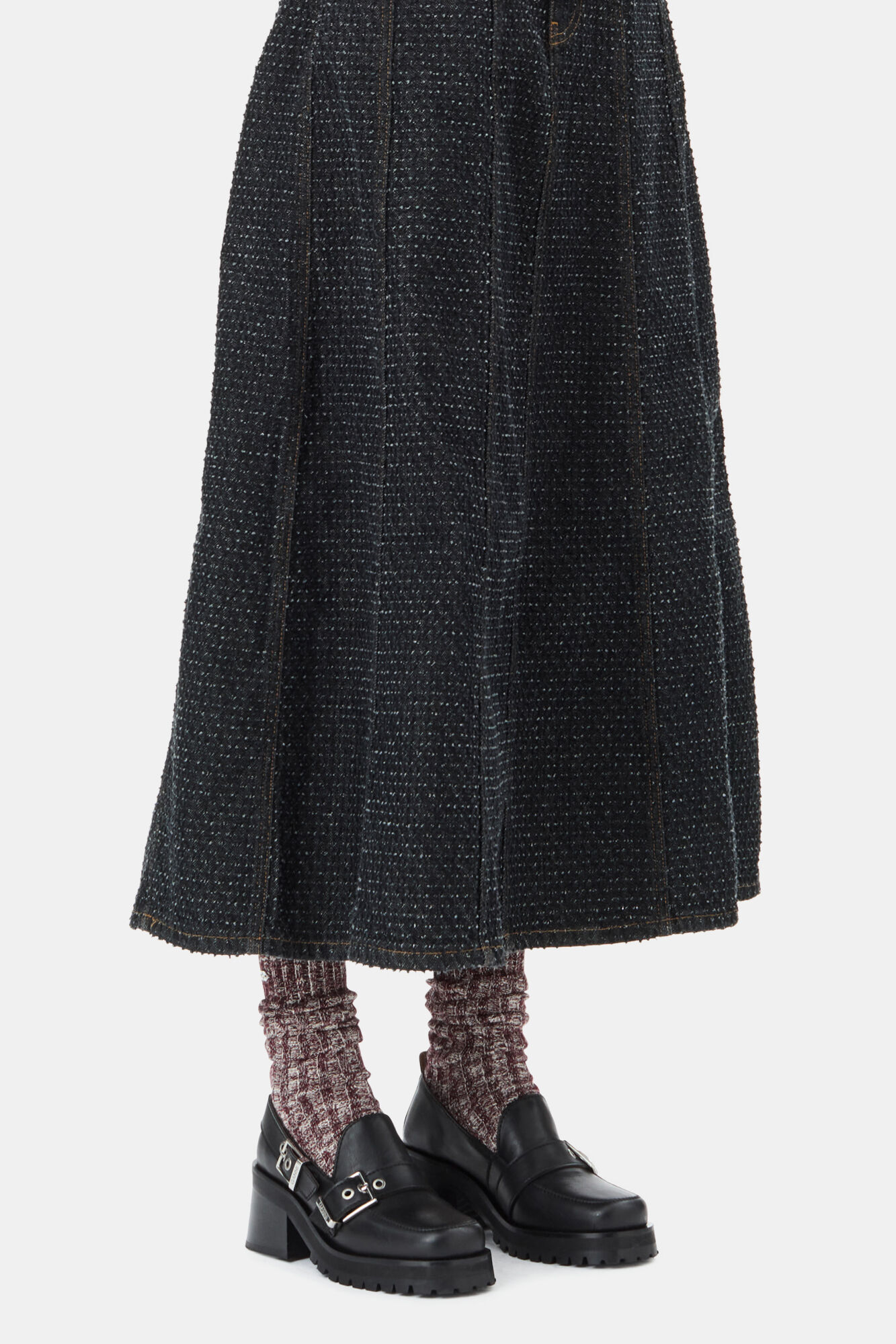 Black Feminine Buckle Platform Loafers, Polyester, in colour Black - 1 - GANNI