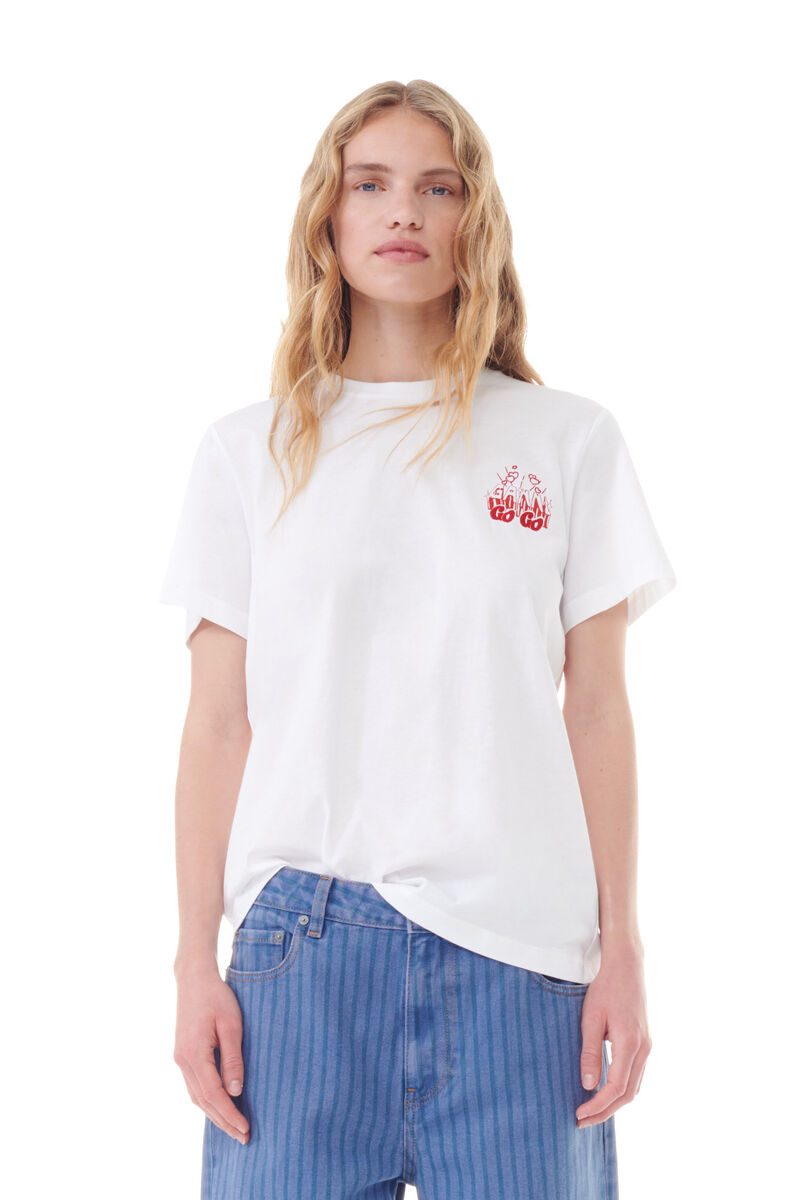 White Thin Jersey GoGo Relaxed T-shirt, Cotton, in colour Bright White - 1 - GANNI