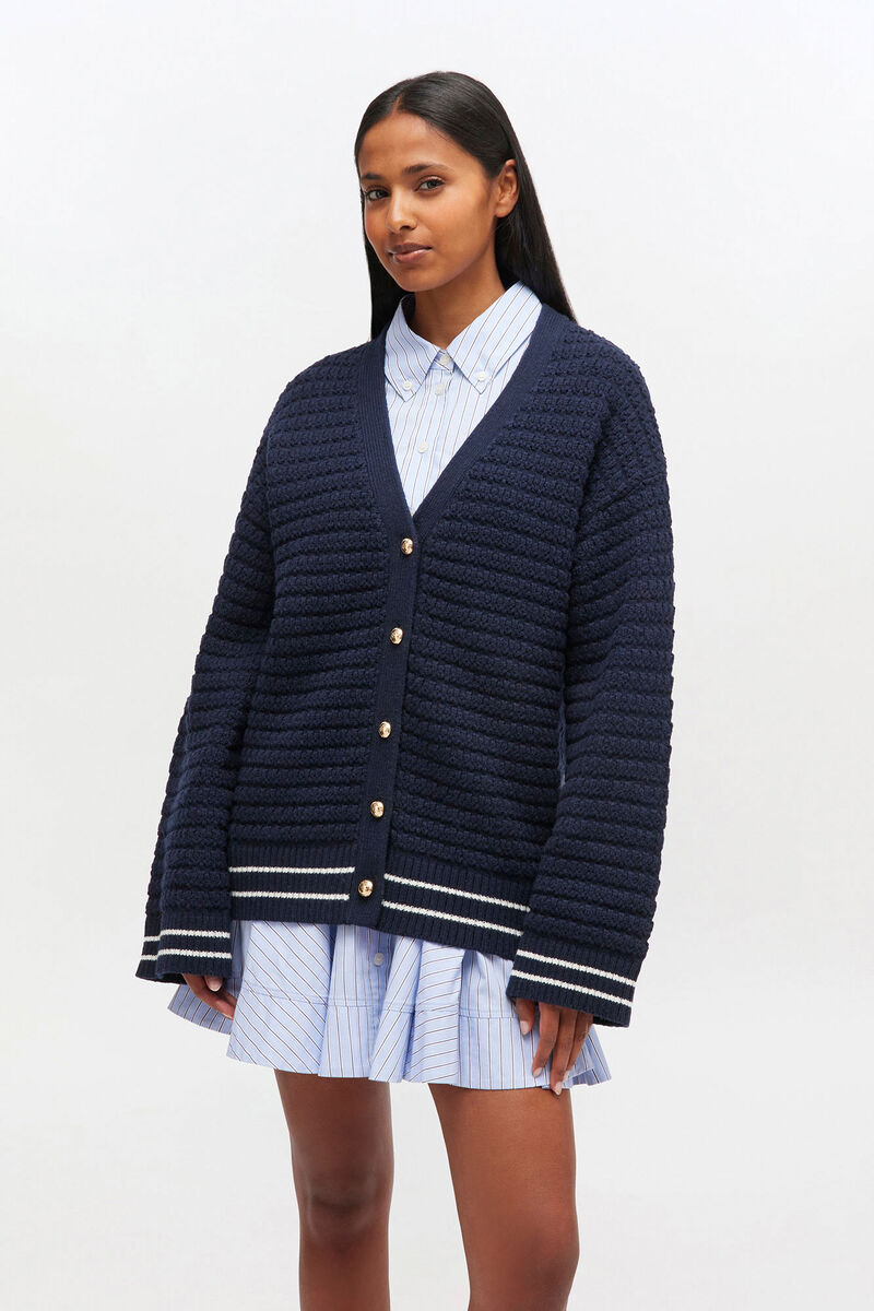 Dark Blue Wool Cardigan, in colour Sky Captain - 2 - GANNI