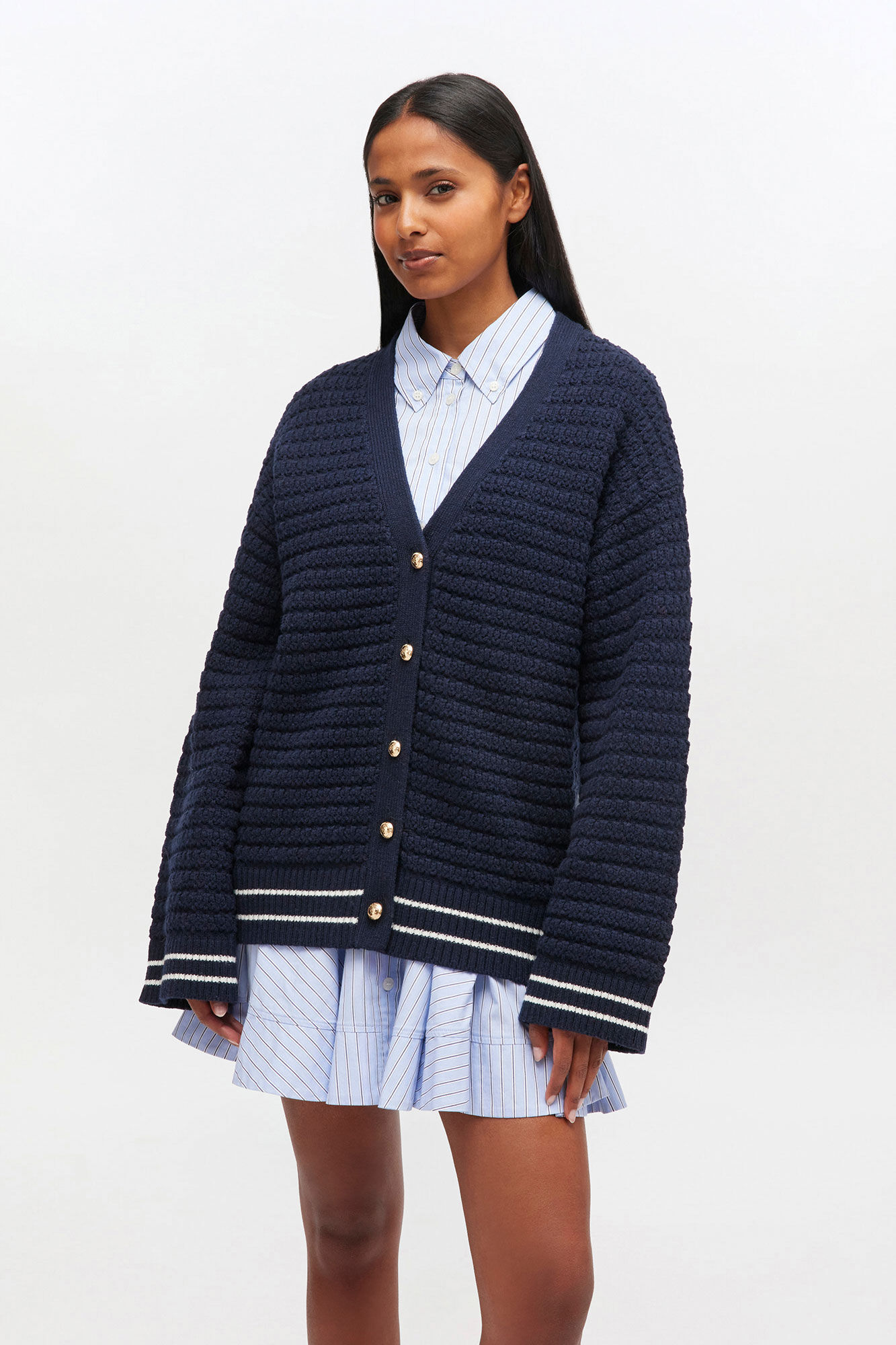 Dark Blue Wool Cardigan, in colour Sky Captain - 2 - GANNI