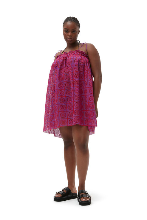 Ganni Purple Broderie Anglaise Strap Dress