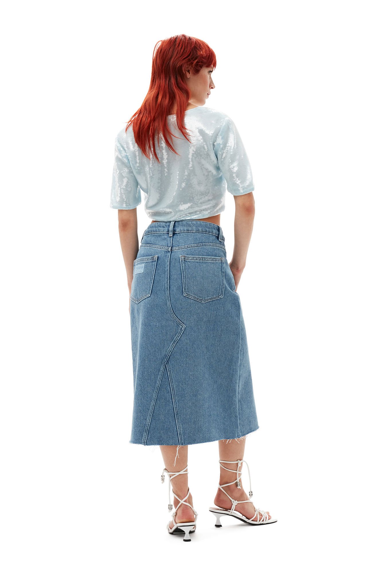 Light Sequins blus, Recycled Polyester, in colour Ice Water - 3 - GANNI