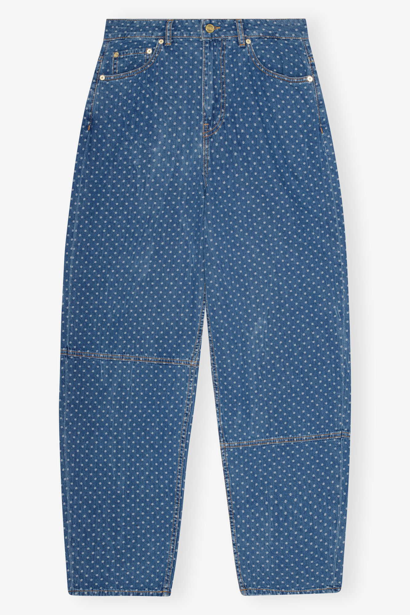 Blue Jacquard Denim Stary Jeans, Cotton, in colour Mid Blue Stone - 1 - GANNI