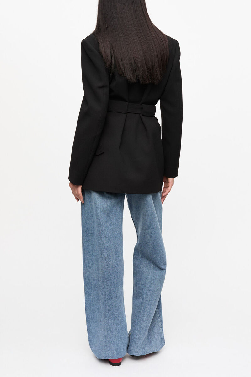 Blazer contrecoll&eacute; en cr&ecirc;pe noir, Recycled Polyester, in colour Black - 5 - GANNI