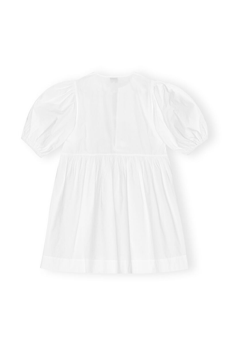 White Cotton Poplin Tie String Mini-kjole, Cotton, in colour Bright White - 2 - GANNI