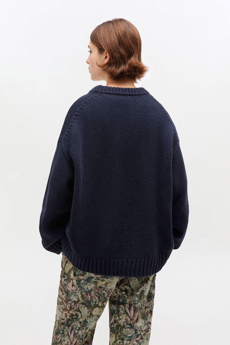 Dark Blue Wool Mix Sweater, Recycled Polyamide, in colour Sky Captain - 3 - GANNI