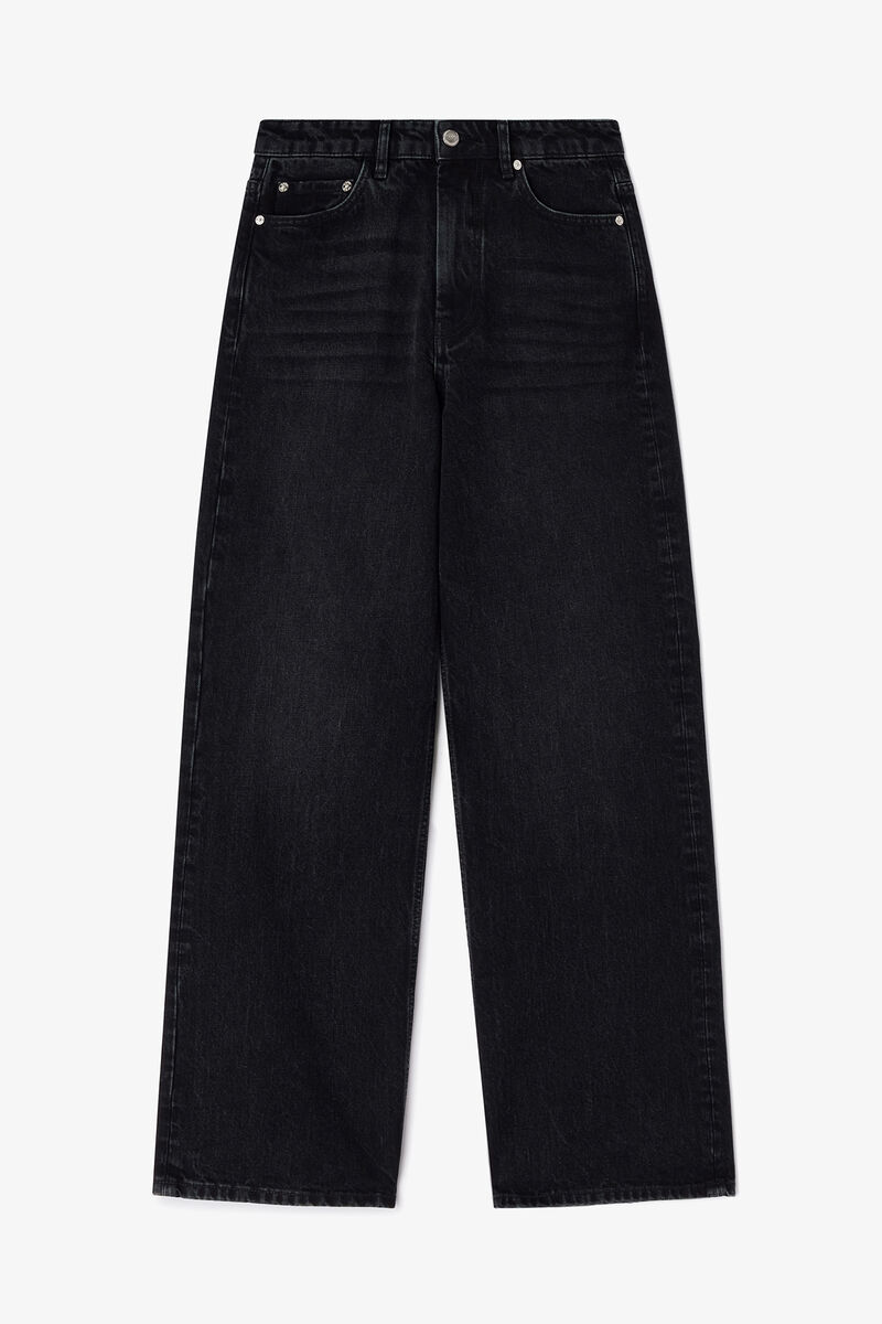 Lari Jeans in Black Rigid Denim, Organic Cotton, in colour Black Washed - 1 - GANNI