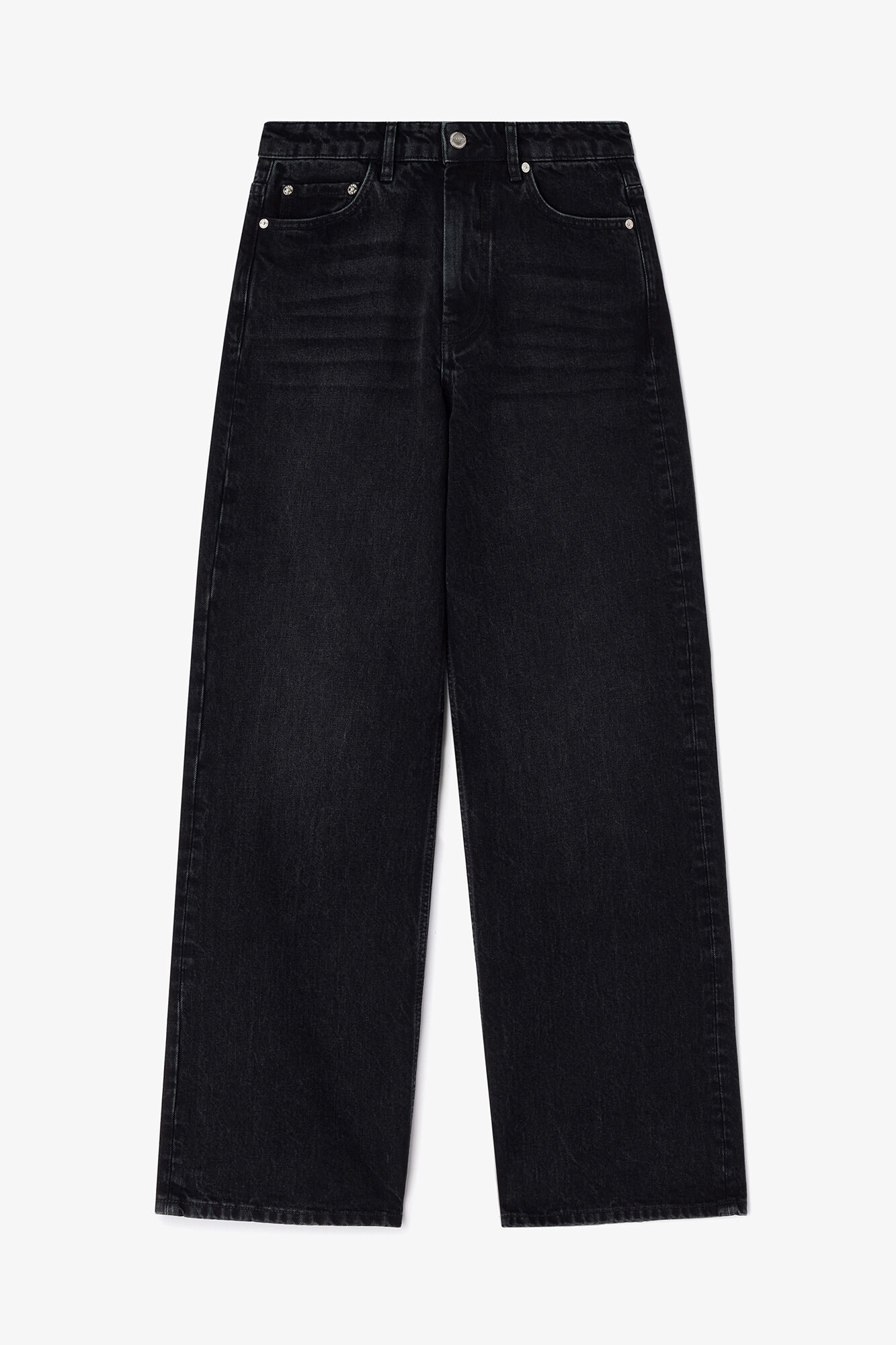 Lari Jeans in Black Rigid Denim, Organic Cotton, in colour Black Washed - 1 - GANNI