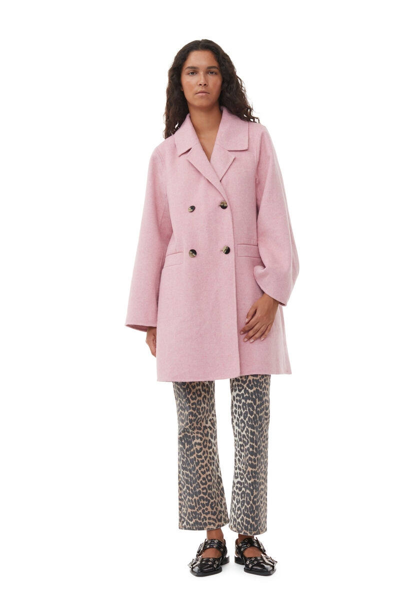 Pink Wool Midi Jacket, Recycled Polyester, in colour Orchid Smoke - 2 - GANNI
