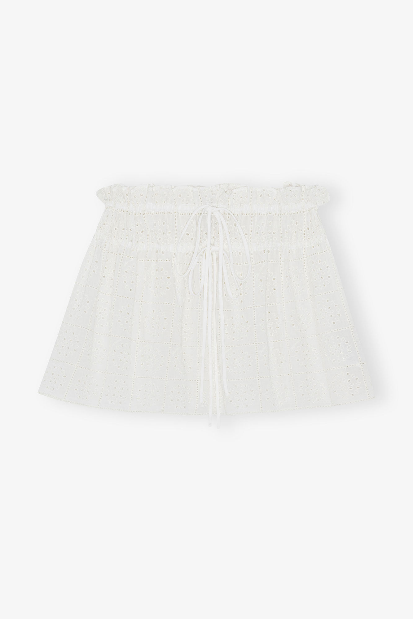 White Broderie Anglaise Mini Skirt, Cotton, in colour Bright White - 3 - GANNI