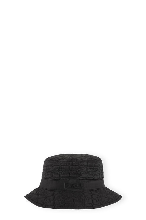 Ganni Black Quilted Tech Bucket Hat In Black