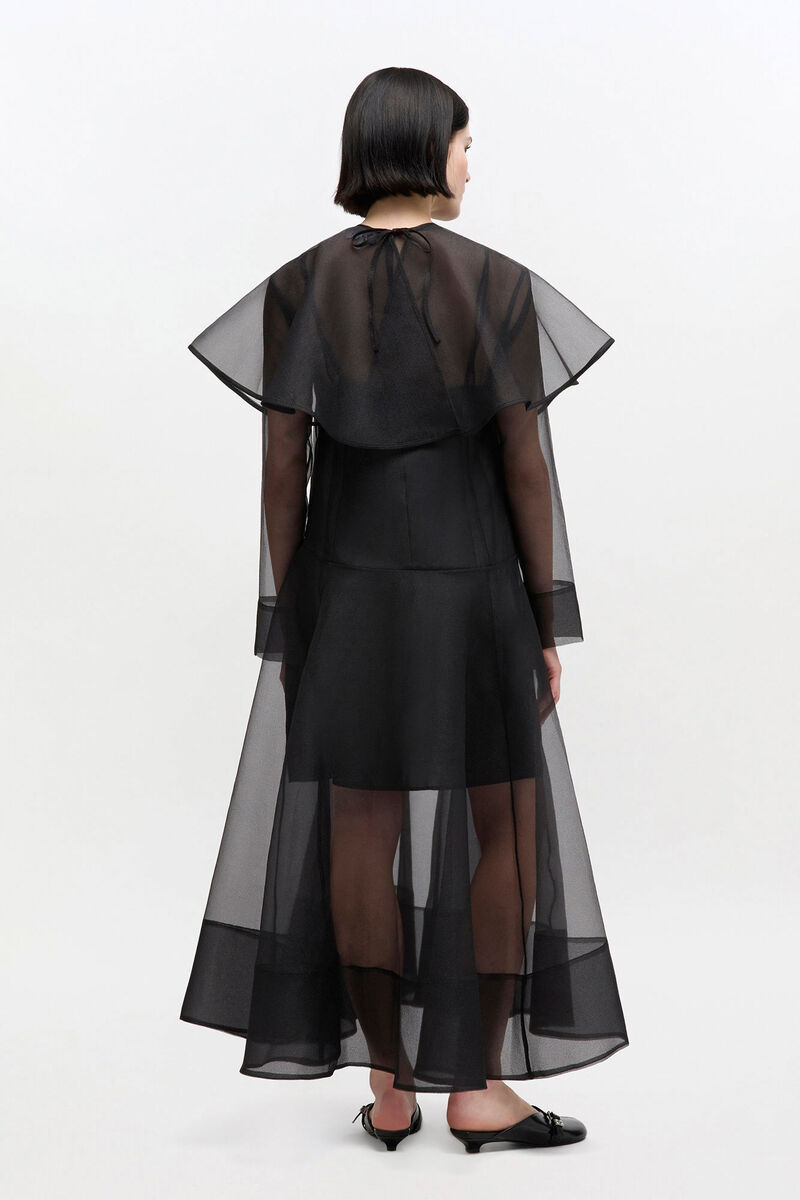 Black Circle Collar Dress, Recycled Polyester, in colour Black - 2 - GANNI