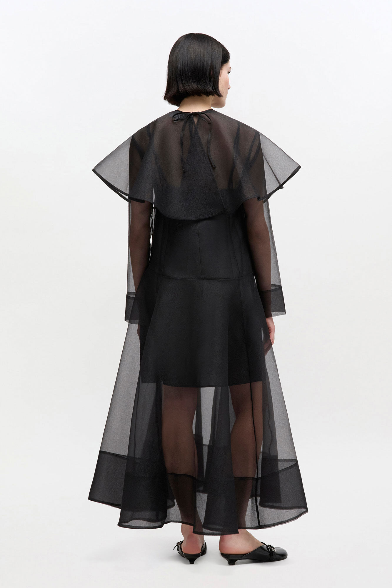 Black Circle Collar Dress, Recycled Polyester, in colour Black - 2 - GANNI