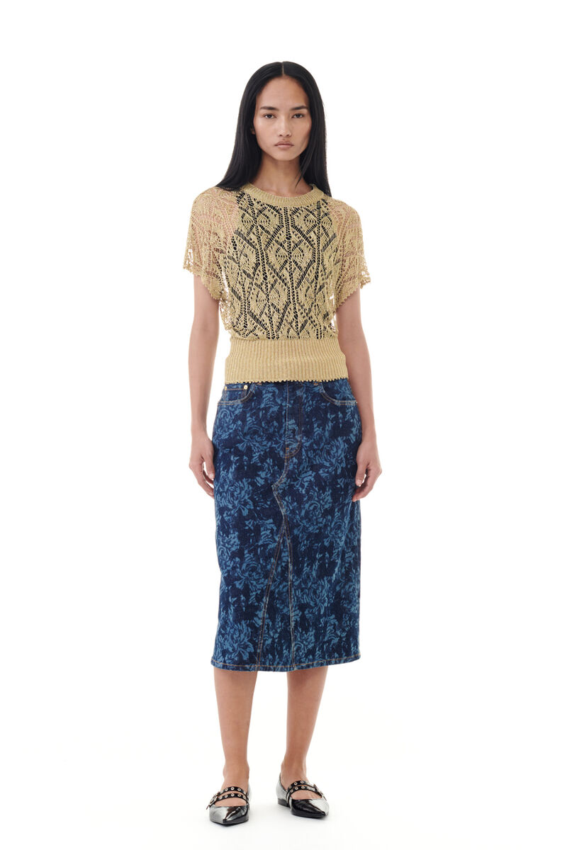 Lazer Denim Midi Skirt, Cotton, in colour Mid Blue Stone - 1 - GANNI