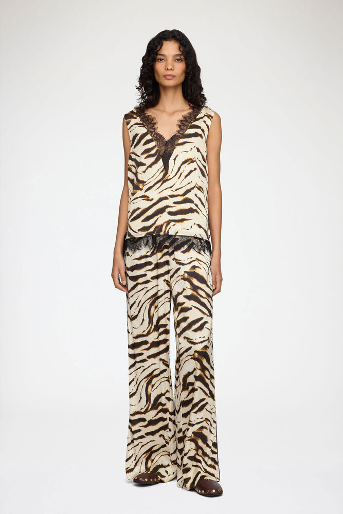 Trousers in Zebra Satin, Egret