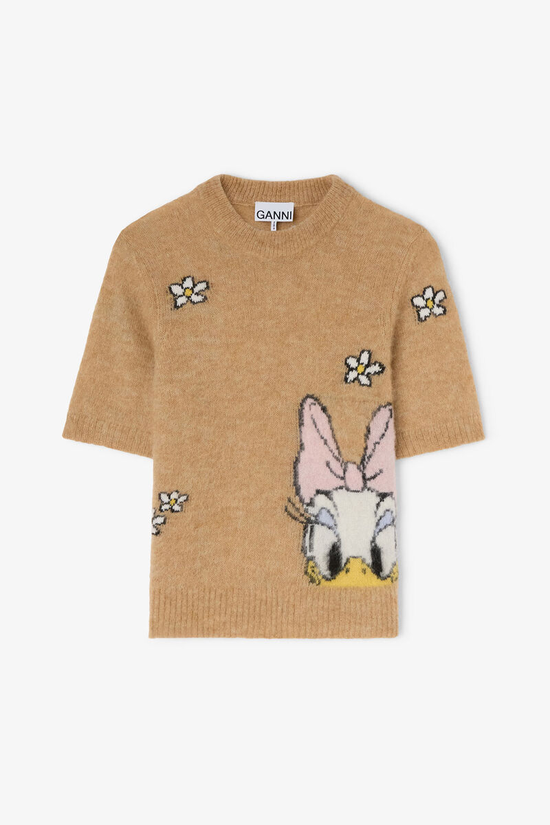 Daisy Duck Beige Short Sleeve Jumper, Alpaca, in colour Incense - 1 - GANNI