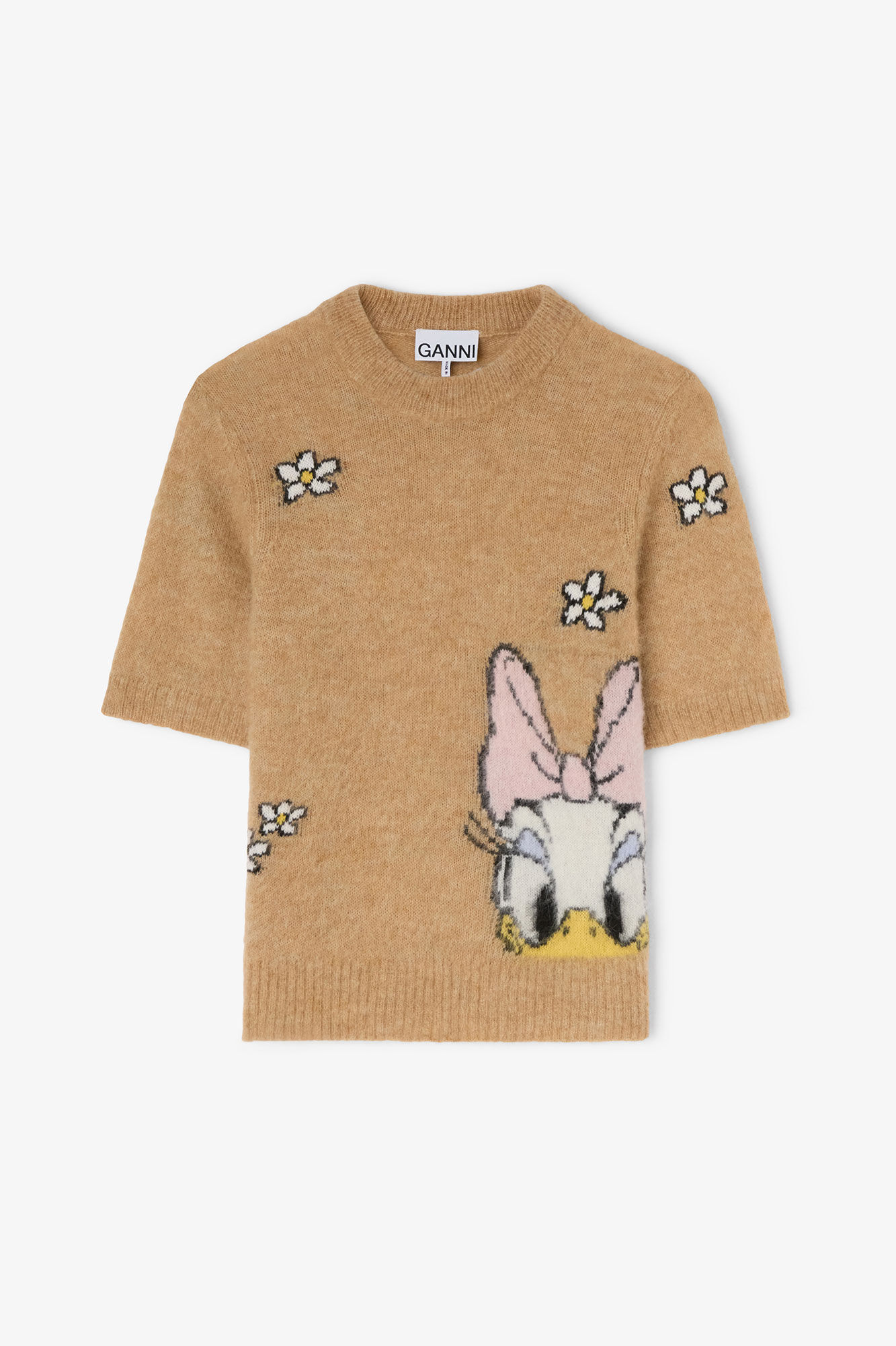 Daisy Duck Beige Short Sleeve Jumper, Alpaca, in colour Incense - 1 - GANNI