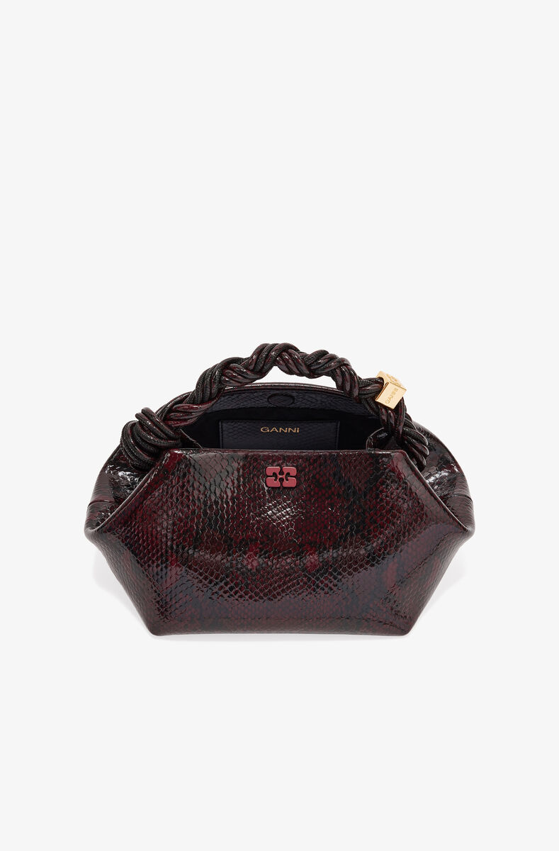 Burgundy Snake Small GANNI Bou Bag, Polyester, in colour Dark Burgundy - 3 - GANNI