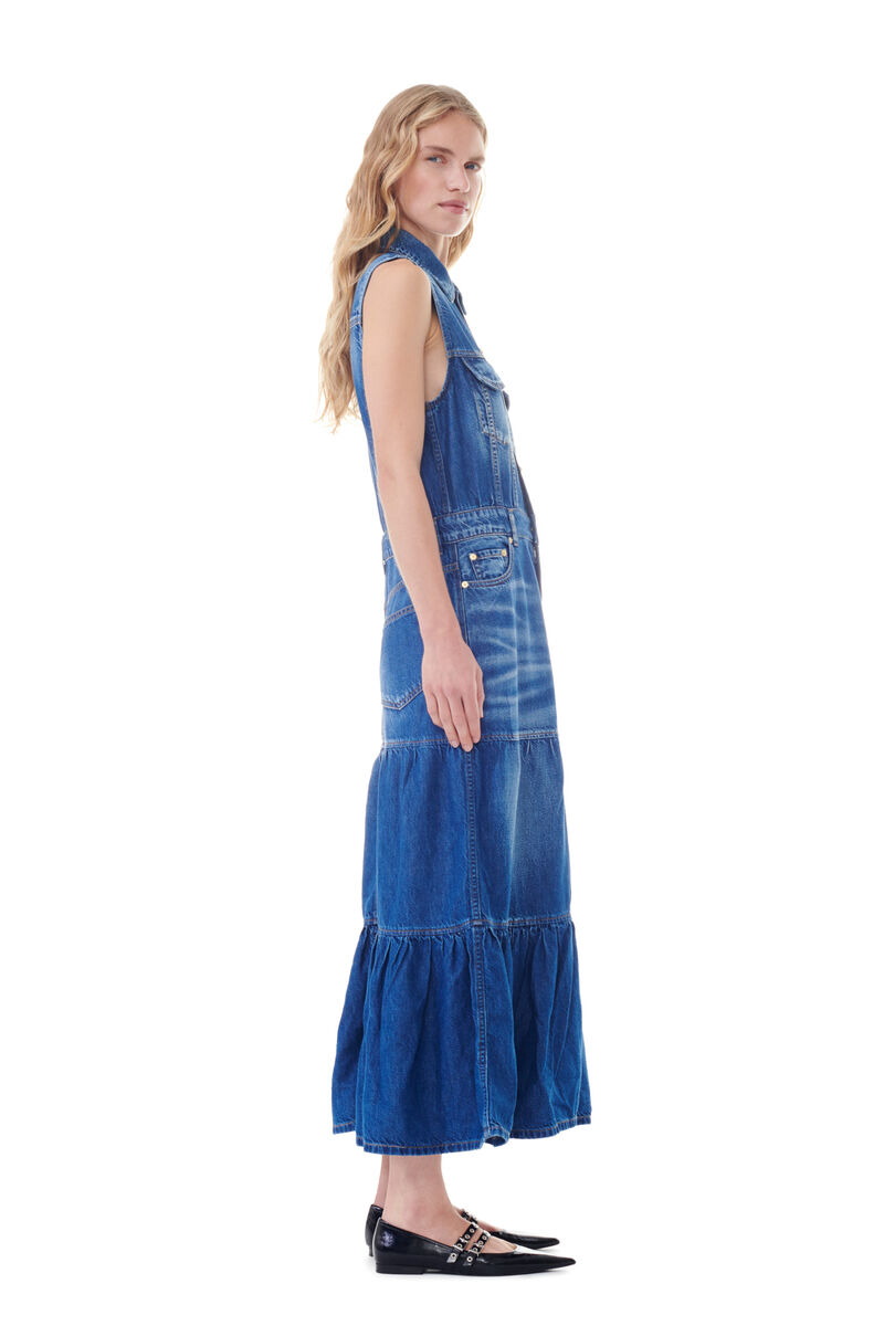 Robe Blue Denim Long, Lyocell, in colour Mid Blue Vintage - 3 - GANNI