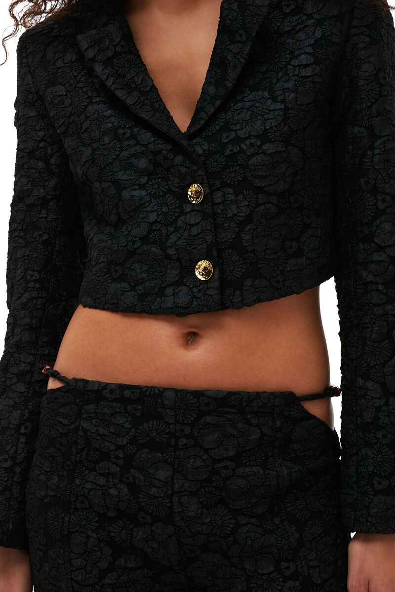 Stretch Jacquard Cropped Blazer, Polyester, in colour Black - 4 - GANNI
