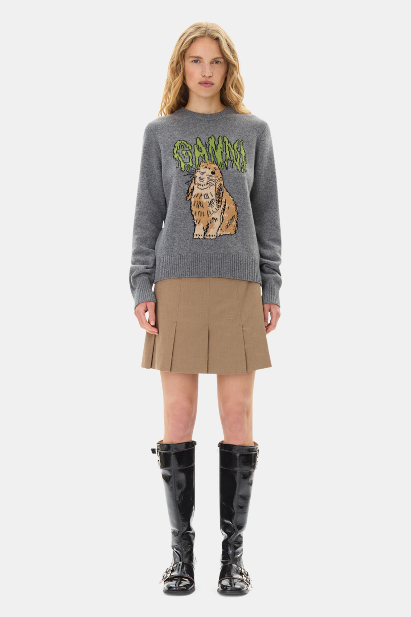 Grey Graphic Bunny tröja, Recycled Polyamide, in colour Frost Gray - 2 - GANNI