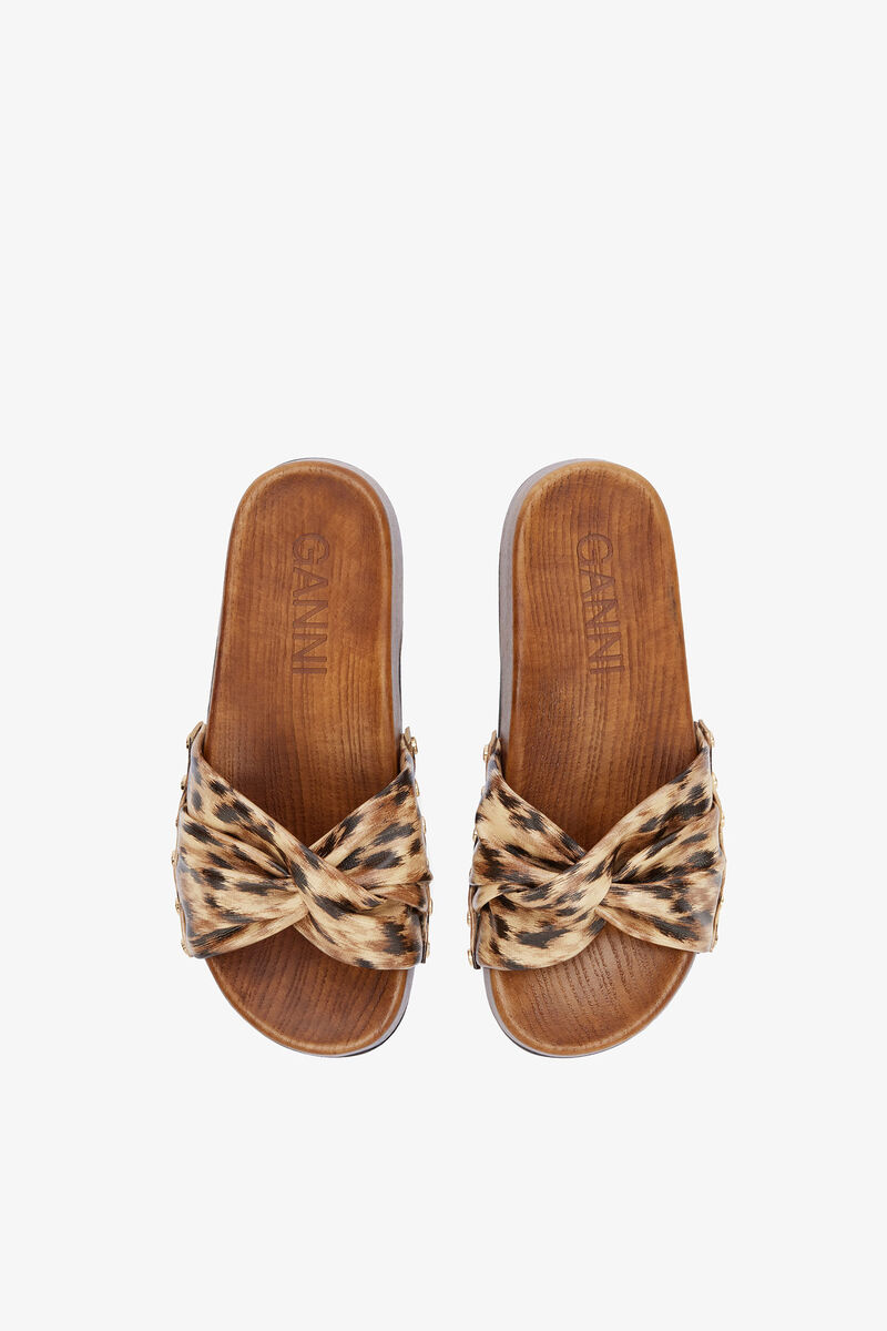 Tia Fairy Clog in Print, Recycled Polyester, in colour Argan Oil - 3 - GANNI