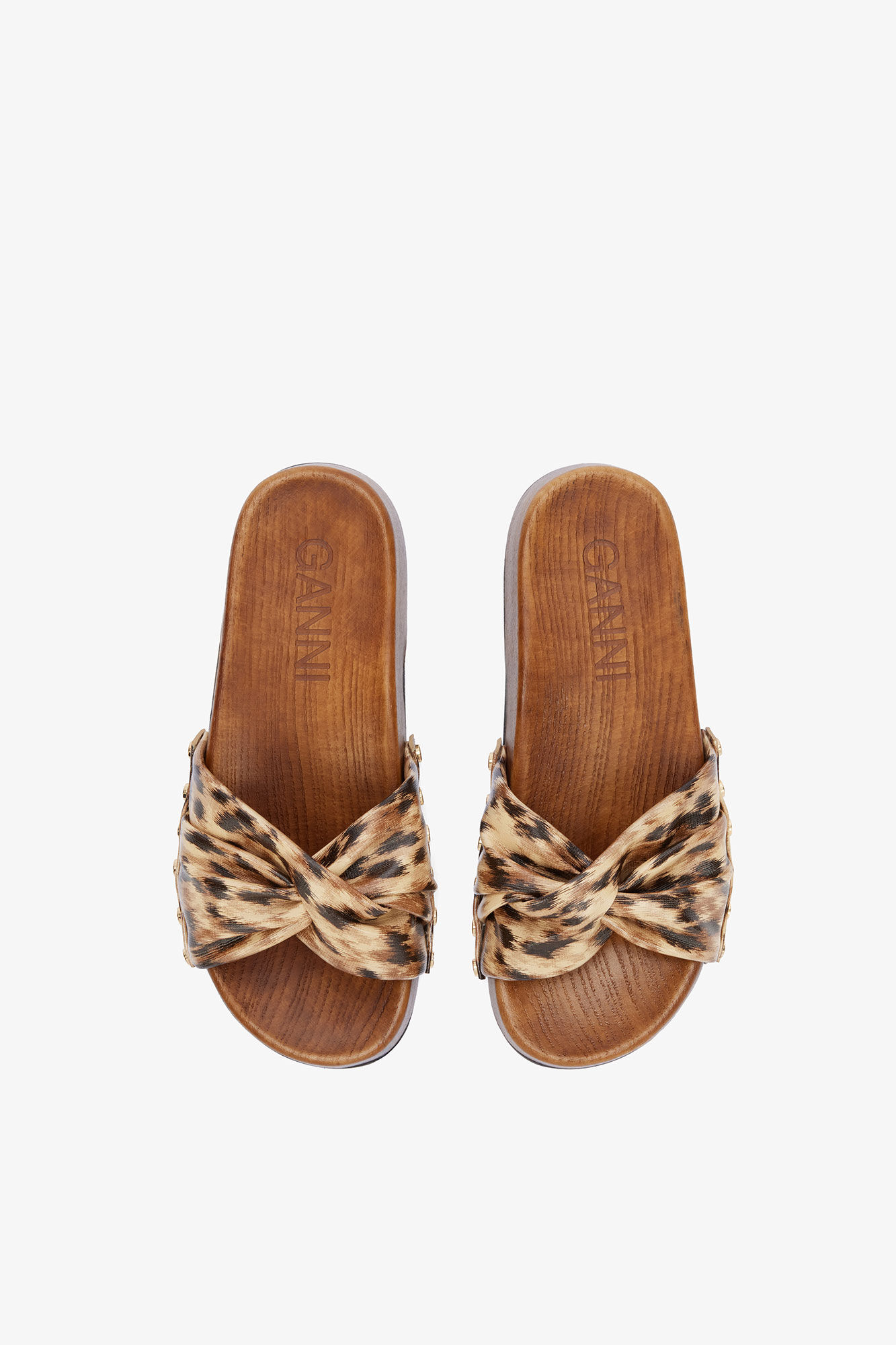 Tia Fairy Clog in Print, Recycled Polyester, in colour Argan Oil - 3 - GANNI