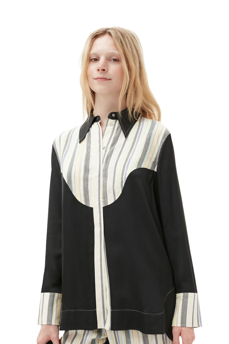 Mix Slub Stripe Shirt, Cotton, in colour Lily Green - 1 - GANNI