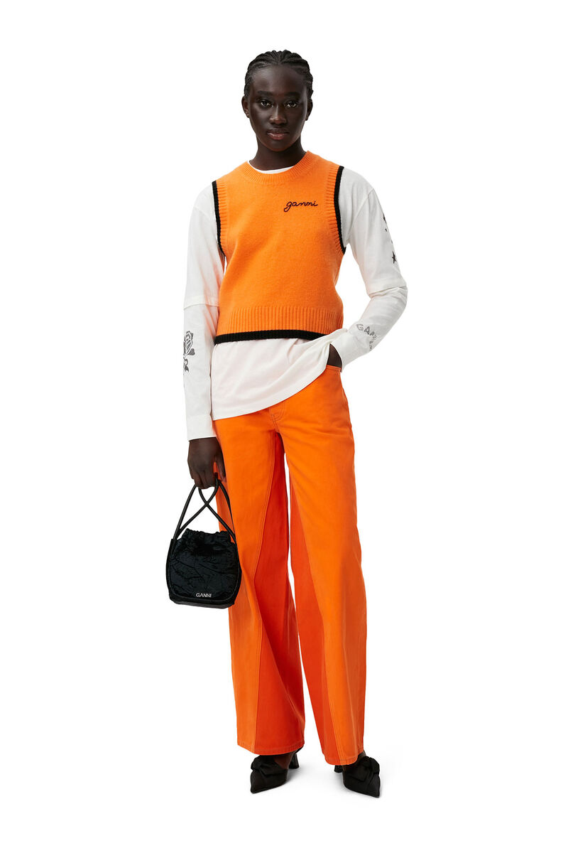 O-neck Vest, Cashmere, in colour Orangeade - 1 - GANNI