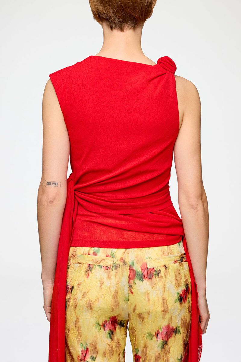 Oberteil aus meliertem Netzstoff, Recycled Polyester, in colour Goji Berry - 3 - GANNI