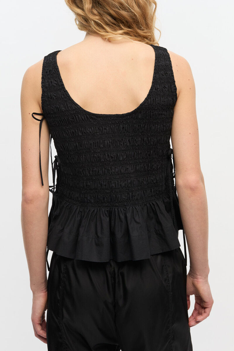 Black Cotton Smock Tie Top, Organic Cotton, in colour Black - 4 - GANNI