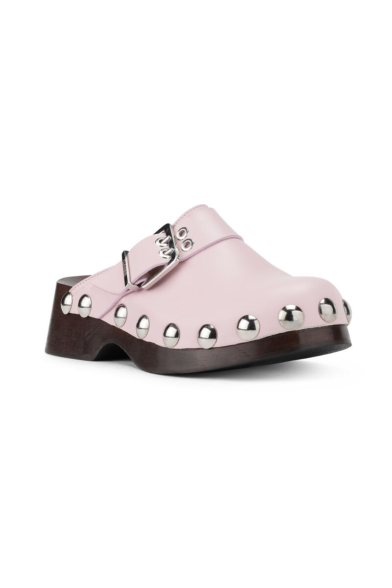 Studded Leather Clogs, Leather, in colour Pale Lilac - 1 - GANNI