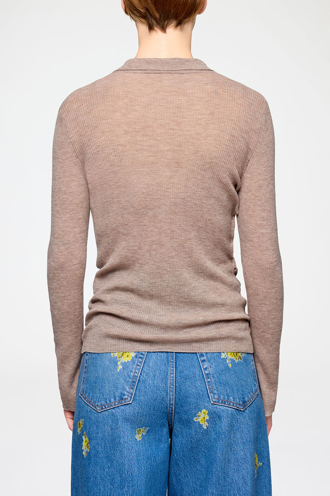 Polo Shirt in Sheer Wool, Wool, in colour Safari - 3 - GANNI