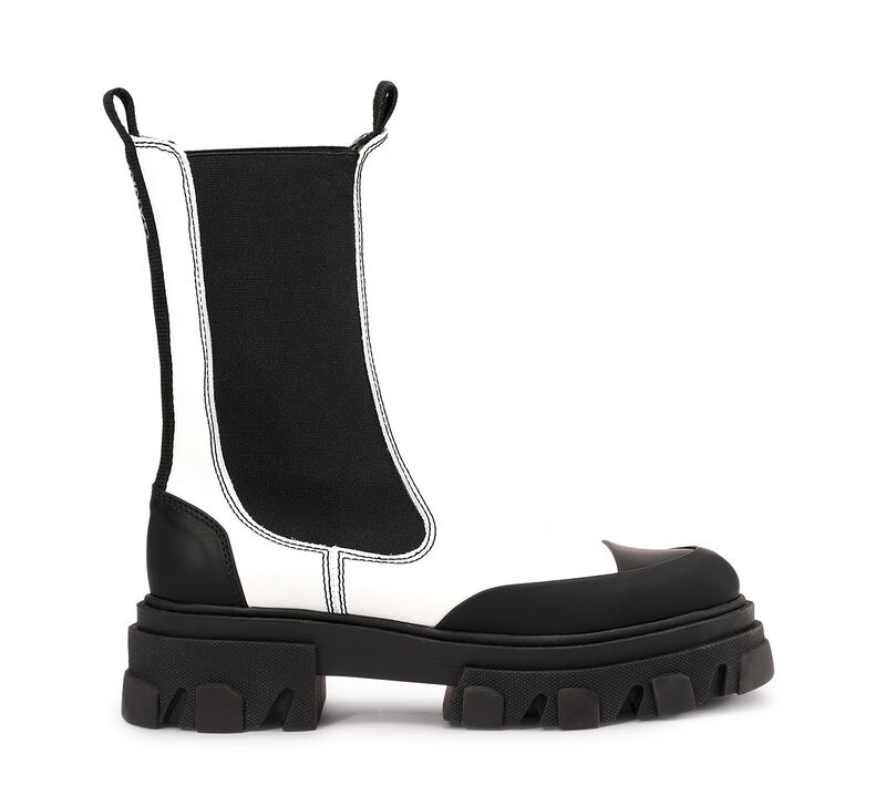Mellanhöga chelsea boots, Calf Leather, in colour Egret - 1 - GANNI