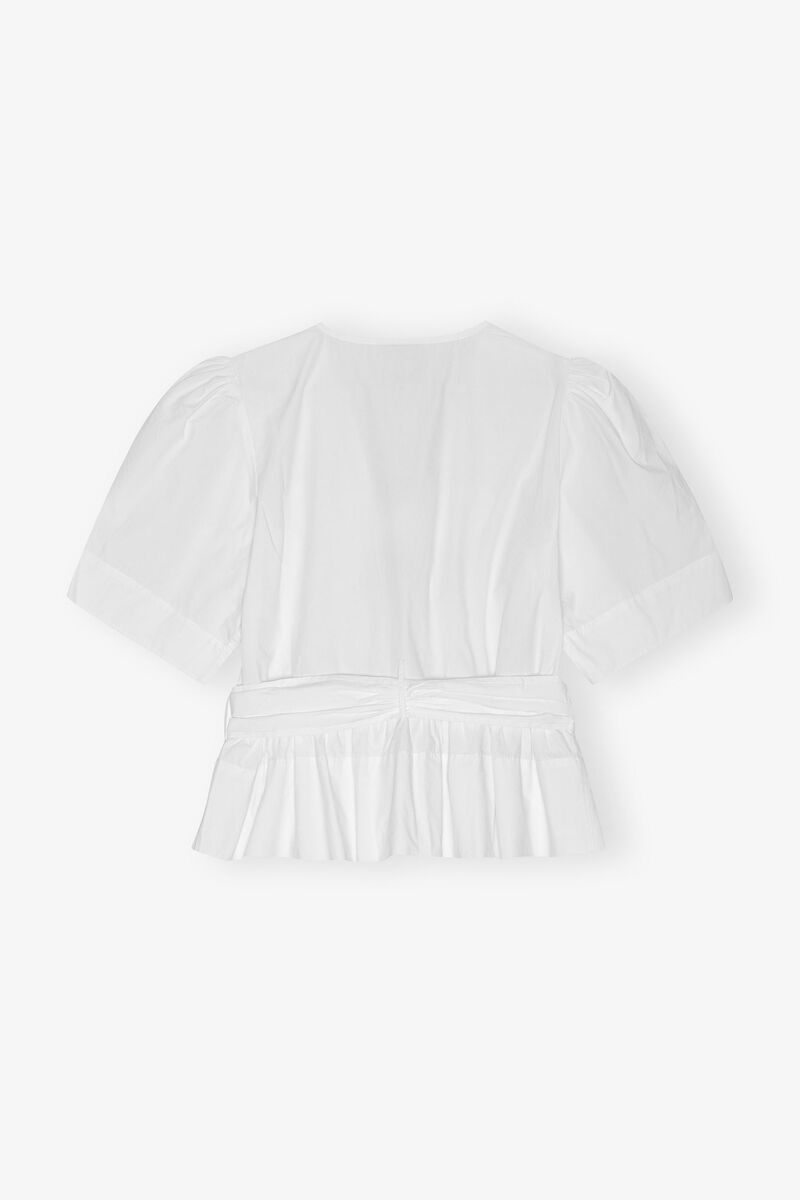 White Washed Stretch Cotton Tie Strap Blouse, Elastane, in colour Bright White - 2 - GANNI