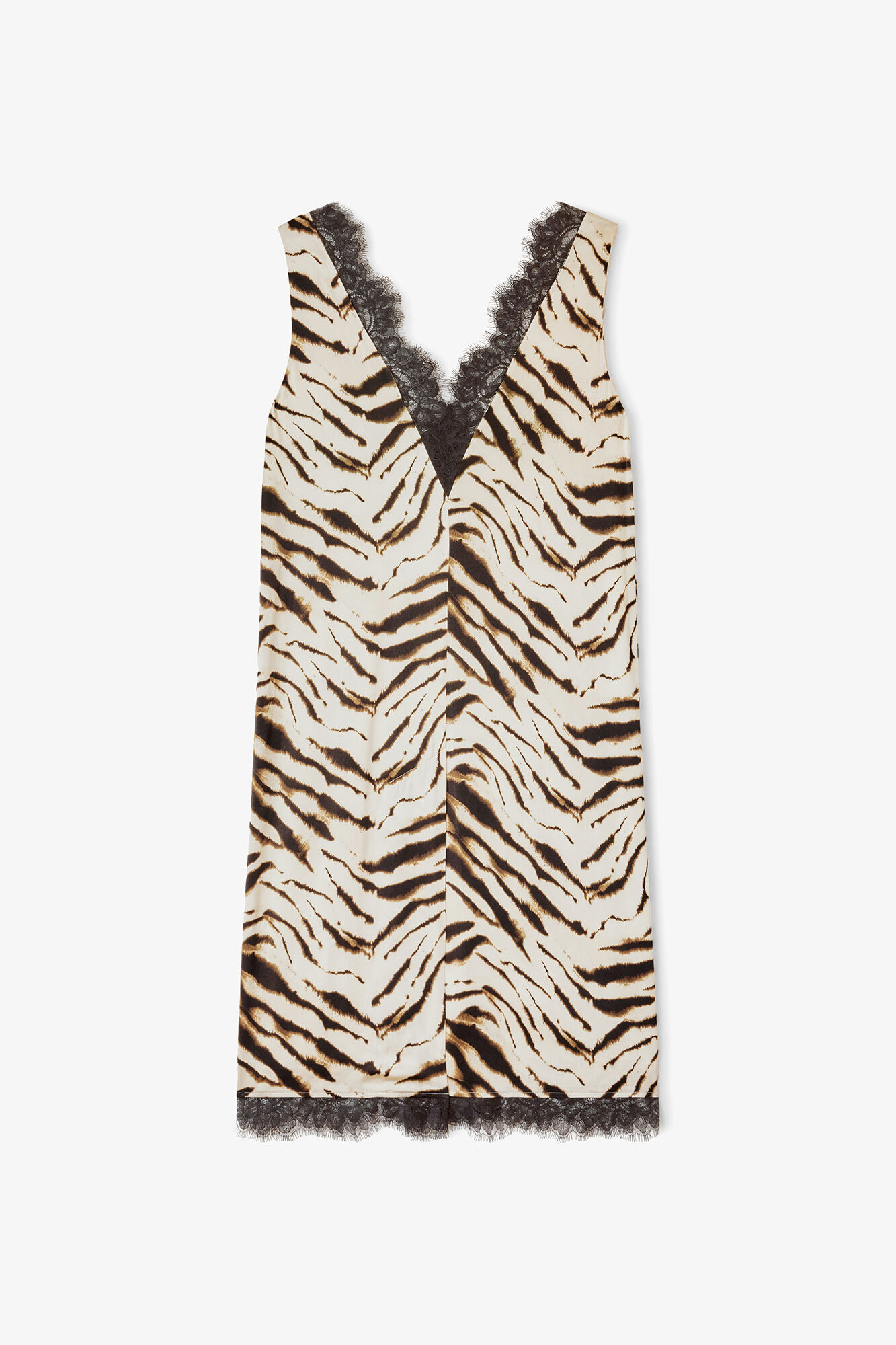 Kjole i zebra satin, Viscose, in colour Egret - 1 - GANNI