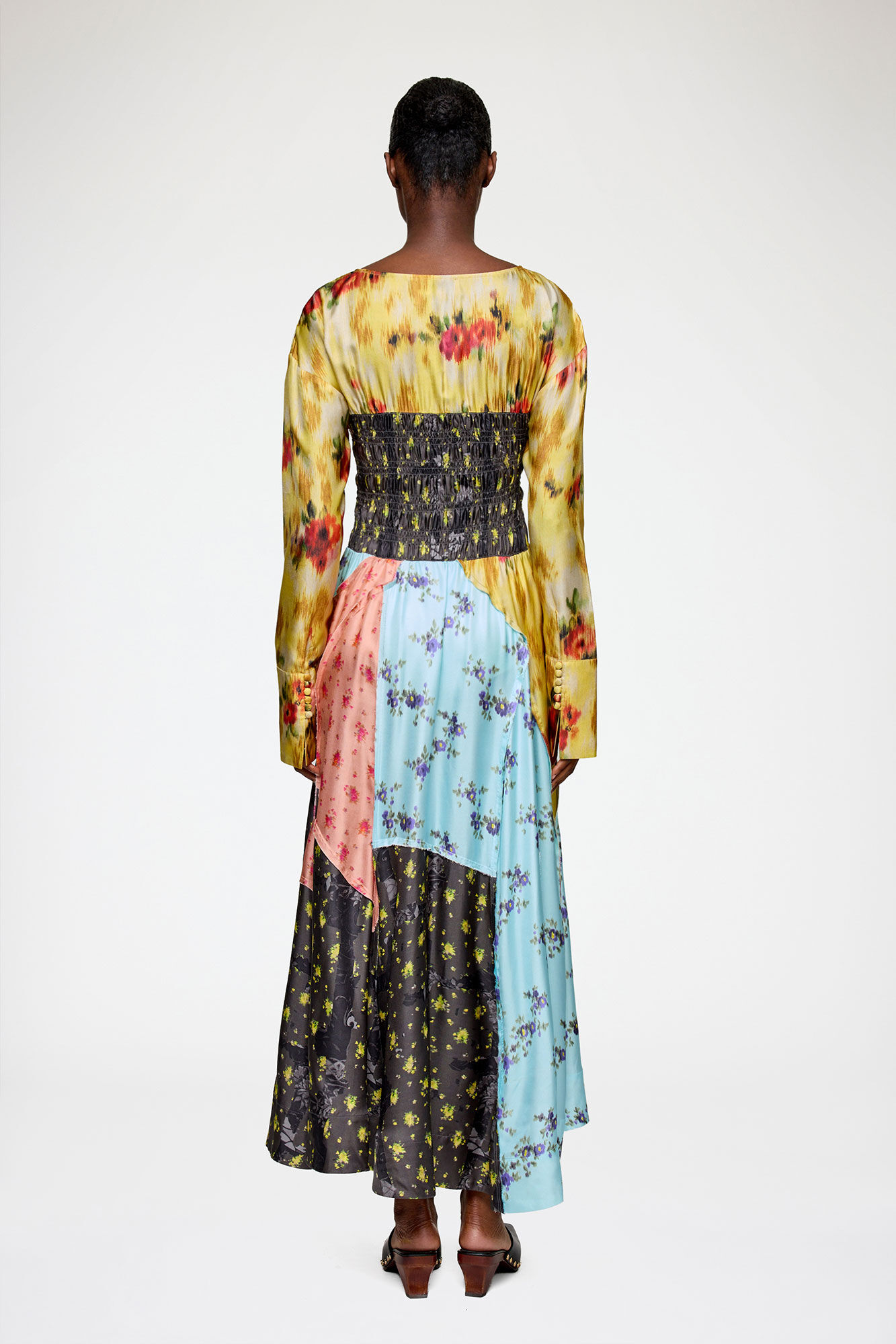 Dress in Multi Printed Silk, Organic Wool, in colour Iced Aqua - 3 - GANNI