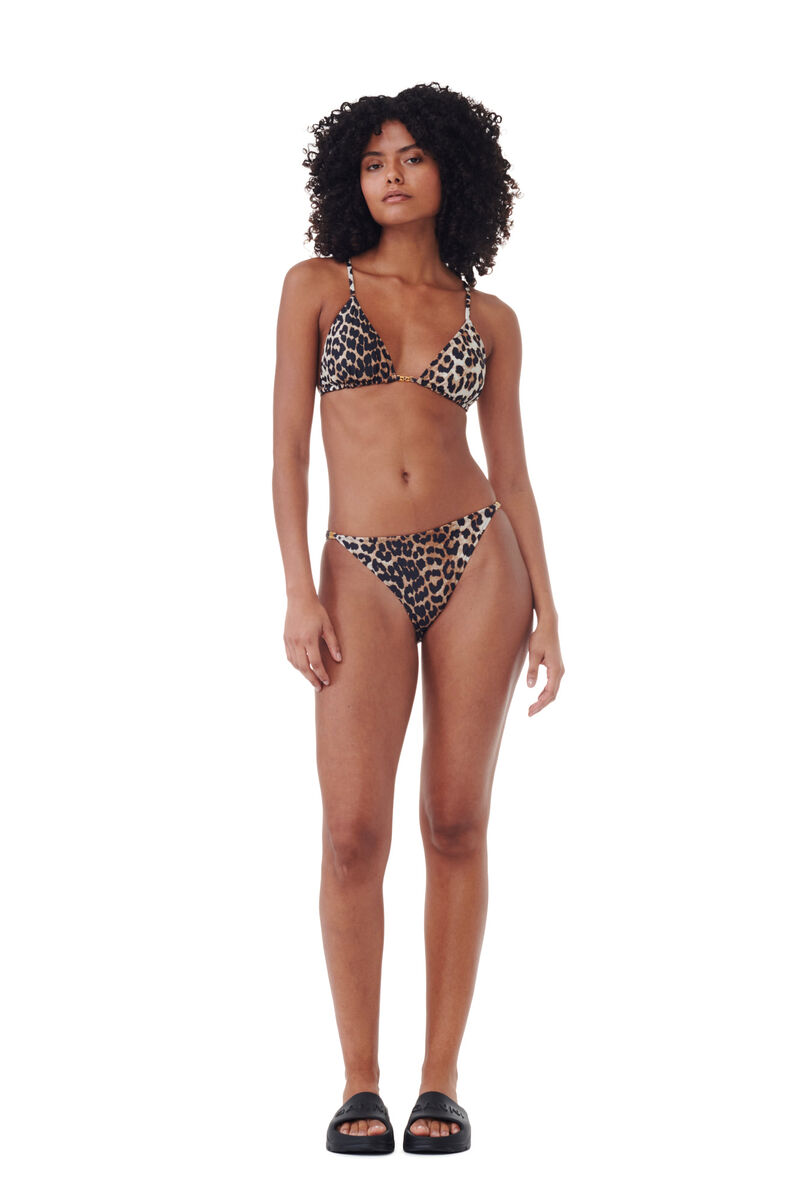 Recycled Leopard Printed String Bikinitop, Elastane, in colour Leopard - 2 - GANNI