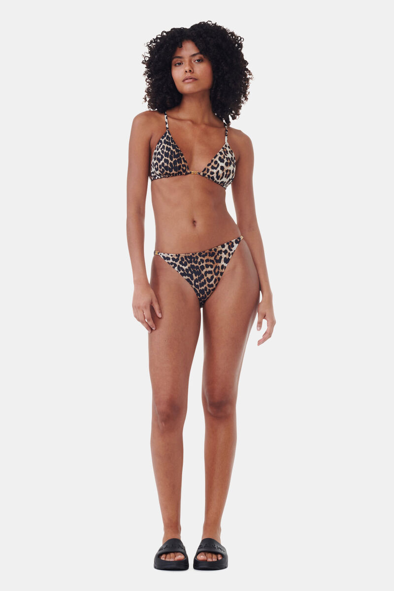 Recycled Leopard Printed String Bikini Top, Elastane, in colour Leopard - 2 - GANNI