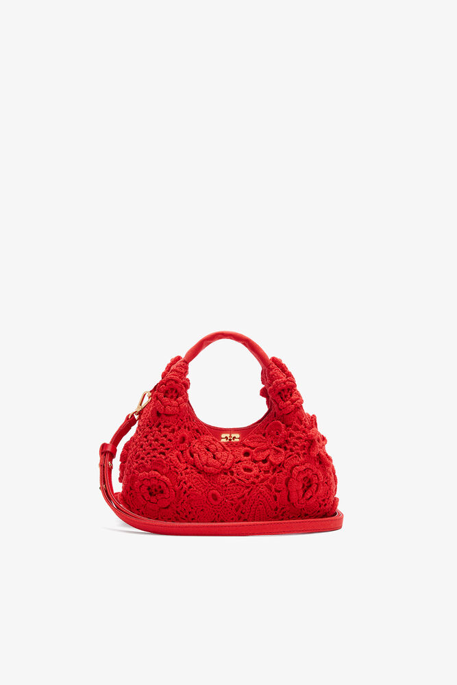 Mini Hobo Bag in Red Crochet, Goji Berry